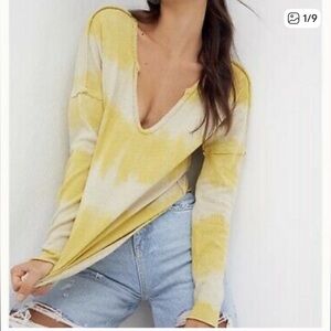 Free People We The Free Come and Get Yellow Tie Dye Long Sleeve Top Size Large